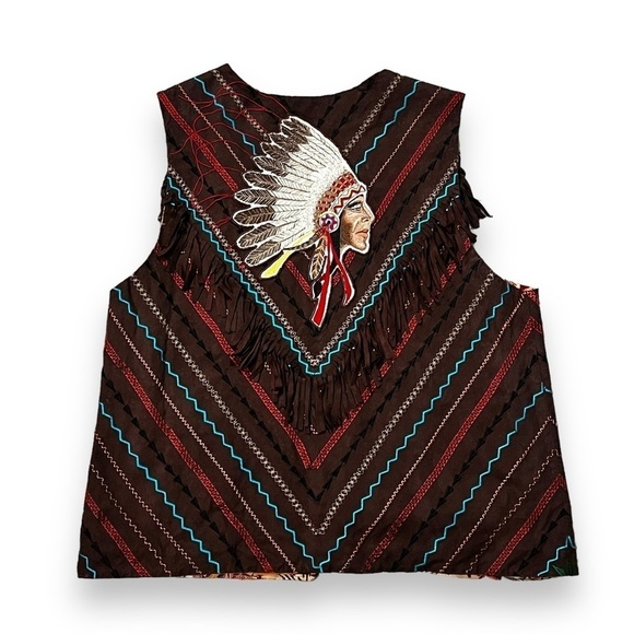 1993 Handmade Native American Vest Chief Many Feathers Weeps Embroidered Fringe - Picture 1 of 8